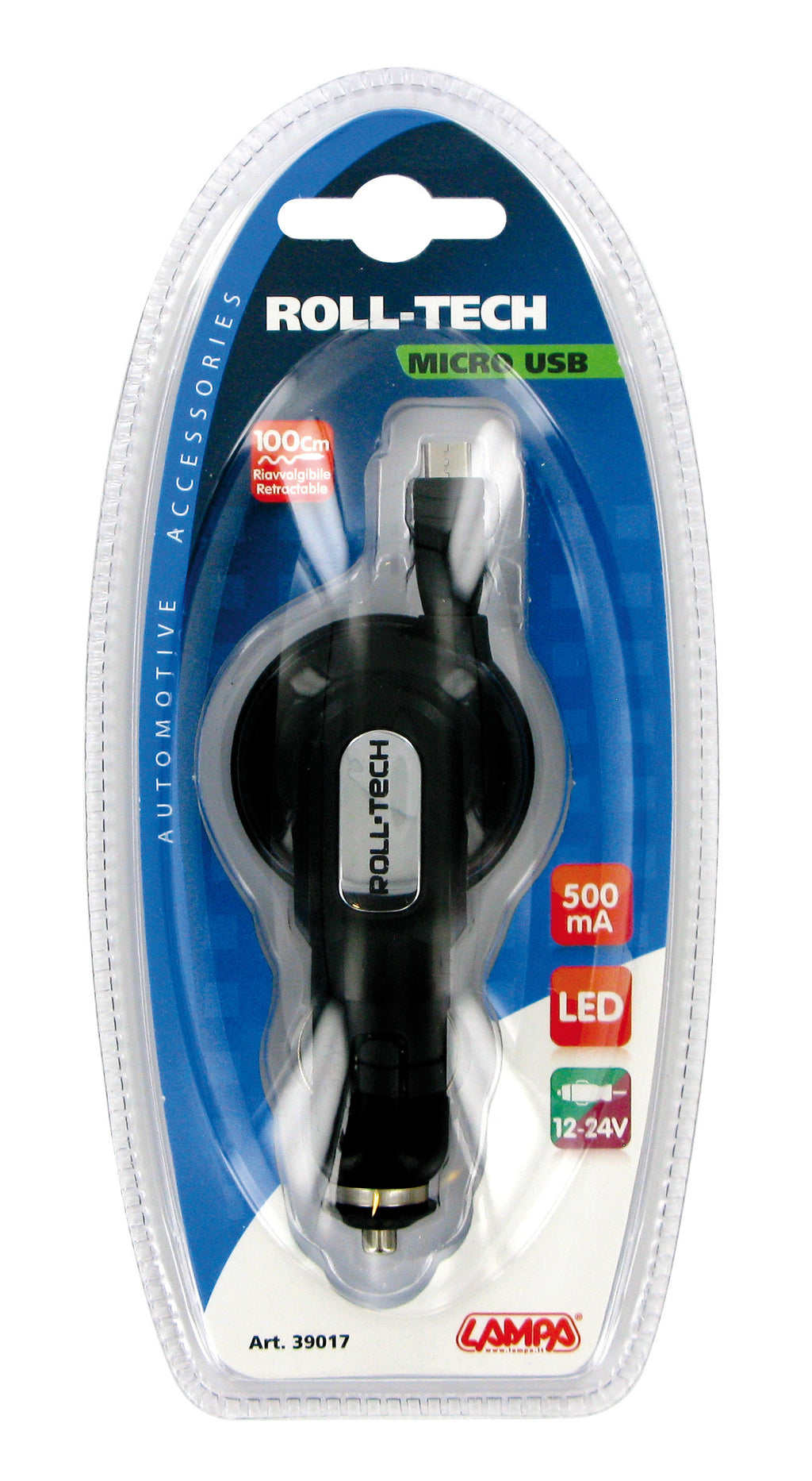 Roll-Tech, caricabatteria Micro Usb - 500 mA - 12/24V
