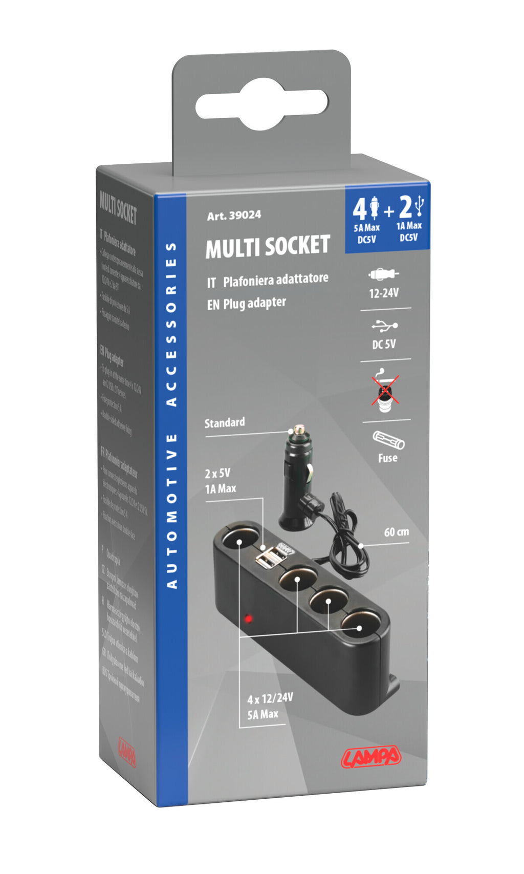 Multi-Socket 4+2, presa corrente quadrupla con USB - 12/24V