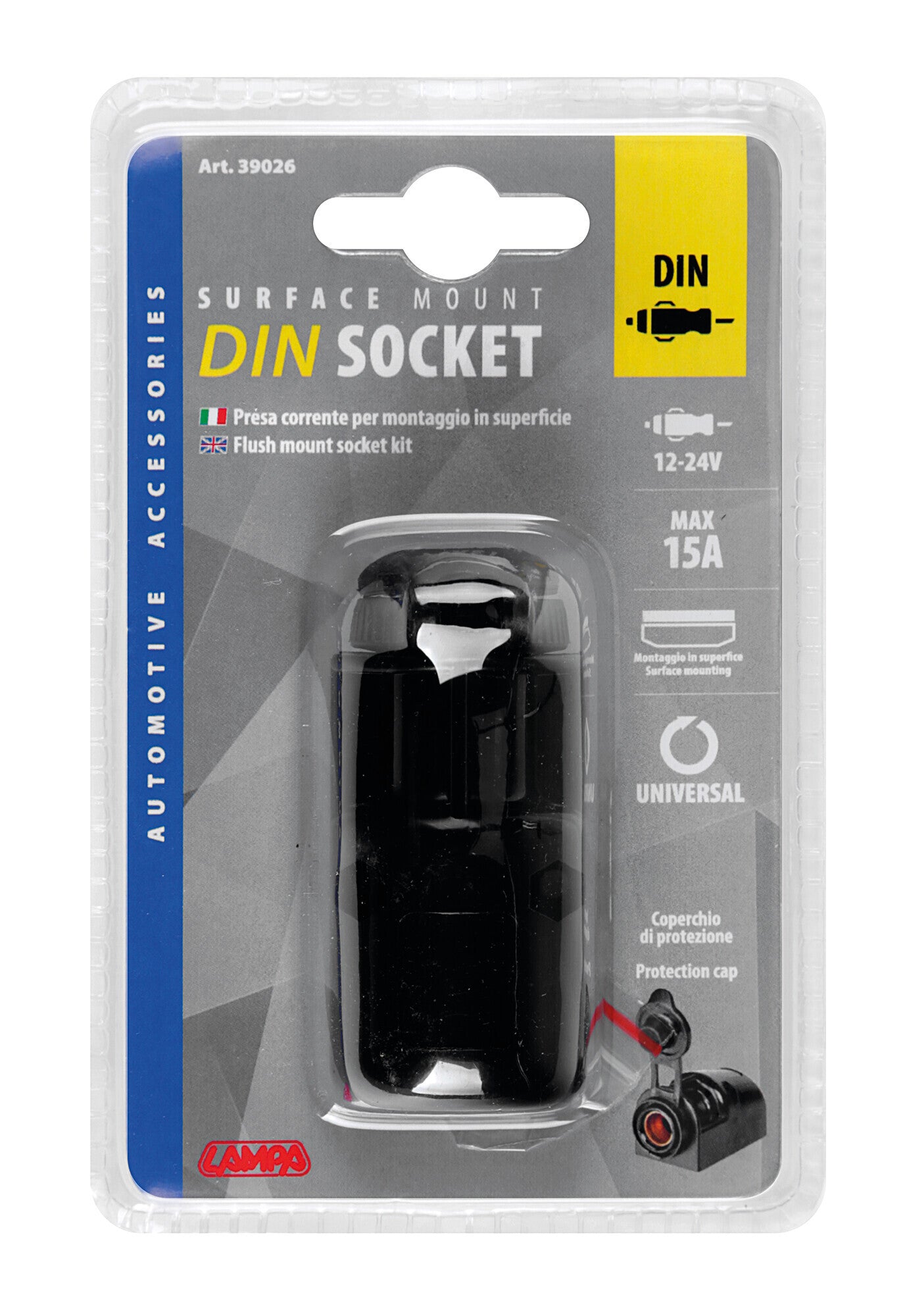 Presa corrente DIN, montaggio in superficie, 12/24V