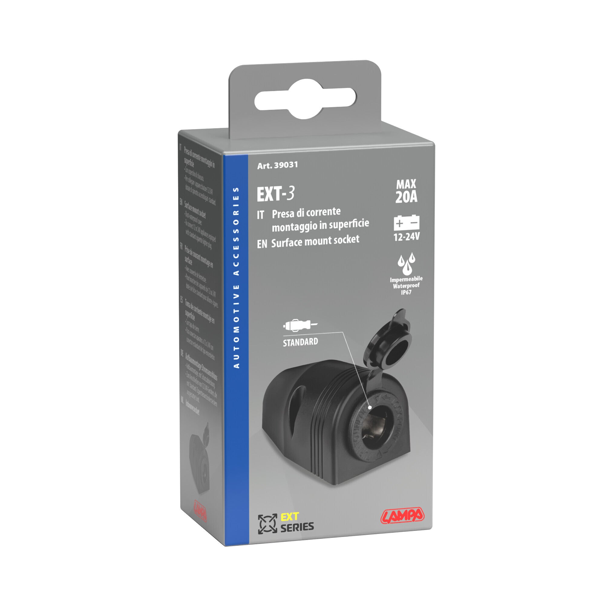 Ext-3, presa corrente impermeabile, montaggio in superficie, 12/24V