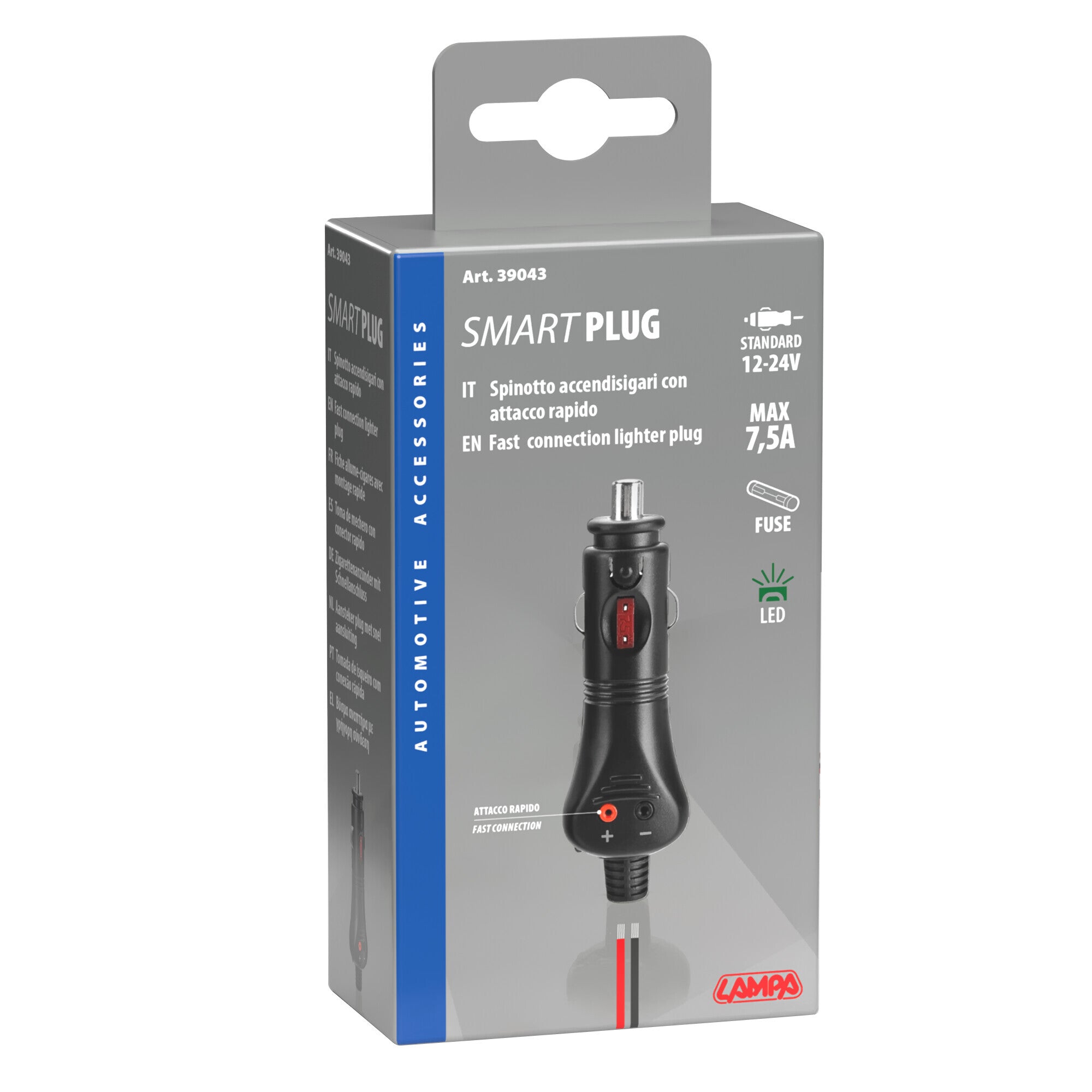 Spinotto per presa accendisigari con attacco rapido, 12/24V