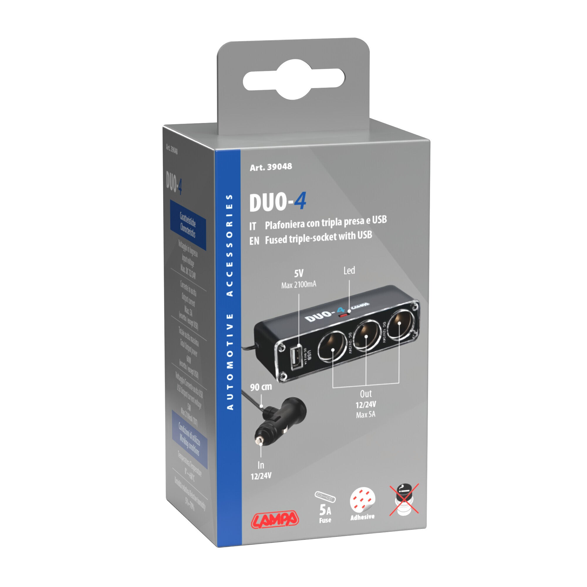 Dual-Power, presa corrente tripla con USB, 12/24V