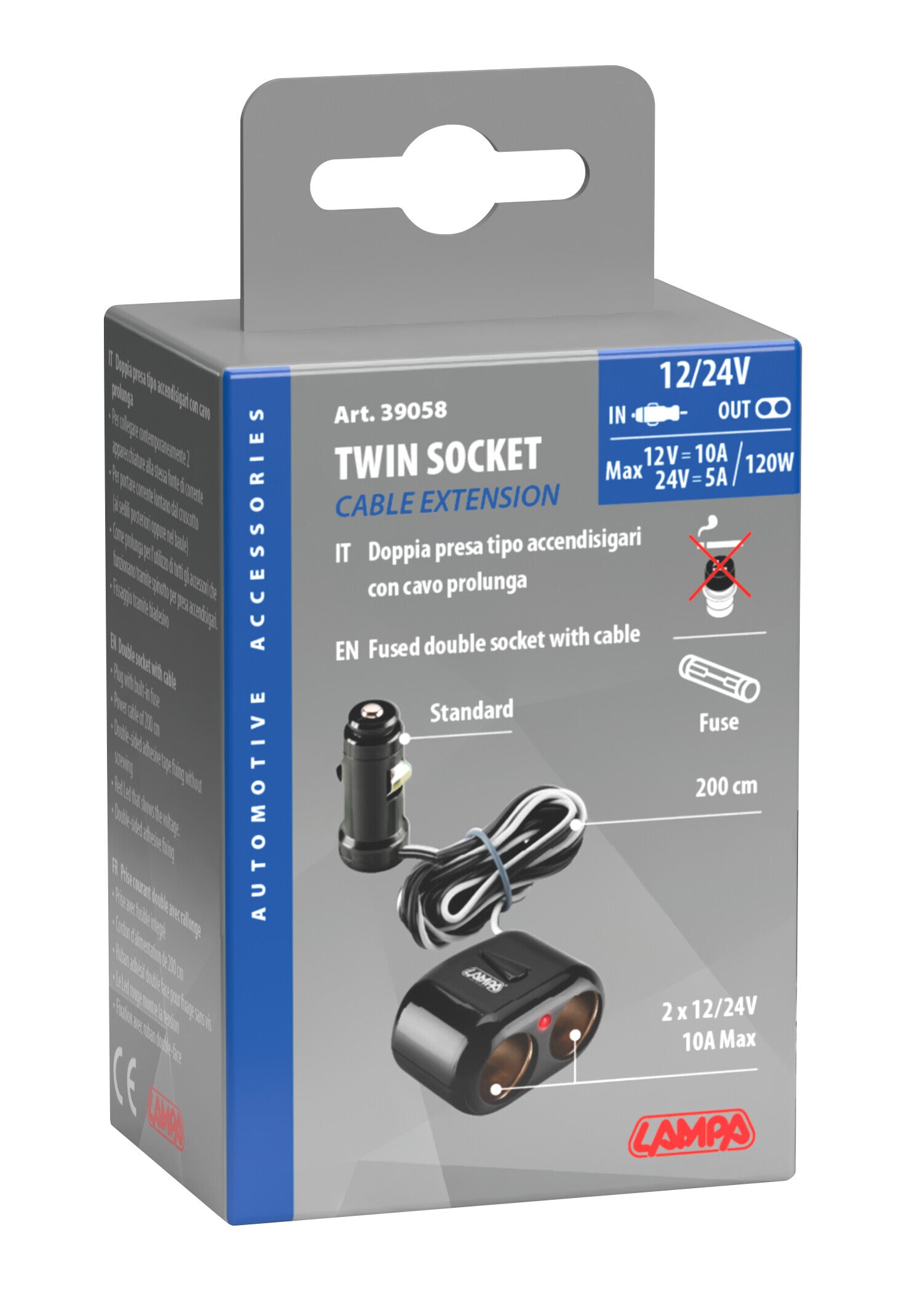Presa corrente doppia con prolunga 12/24V