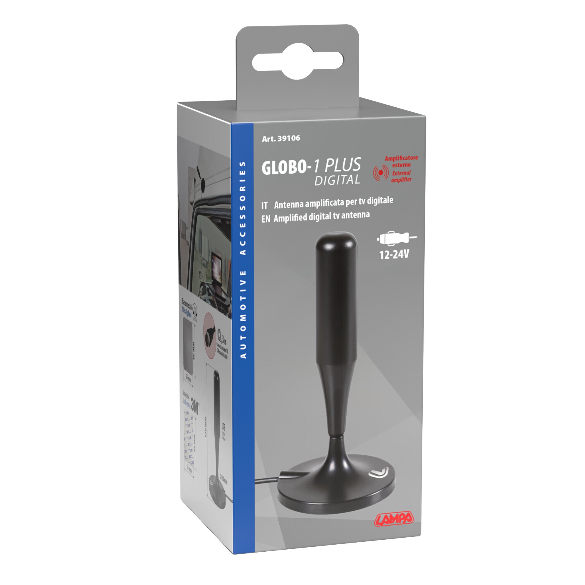 Globo-1 Plus, antenna TV amplificata con ricezione digitale, 12/24V - 130 mm