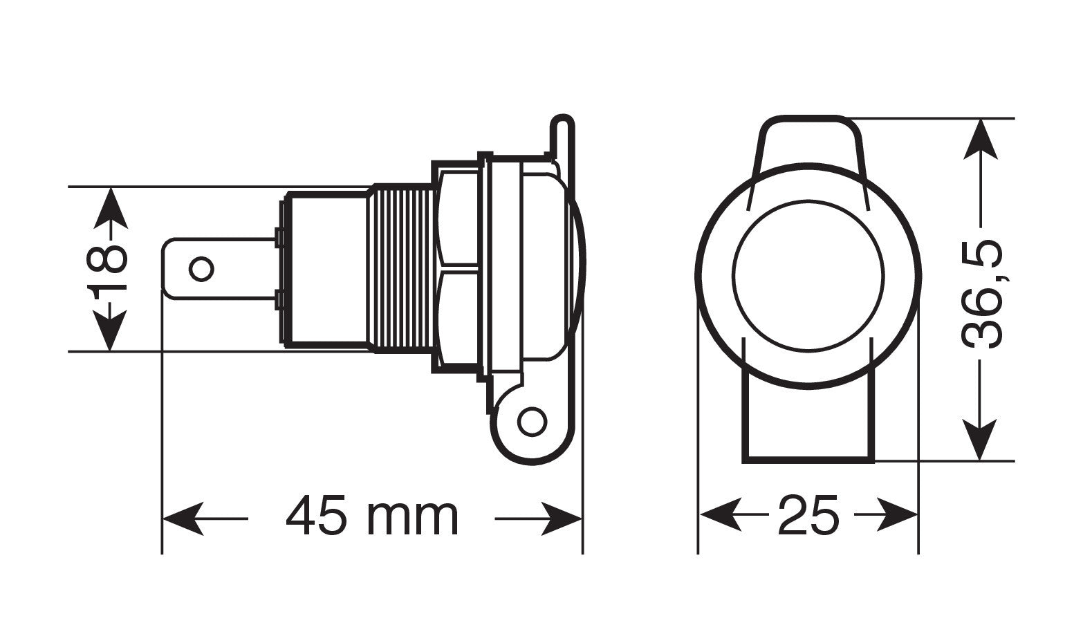 Presa corrente DIN in alluminio, montaggio ad incasso, 12/24V