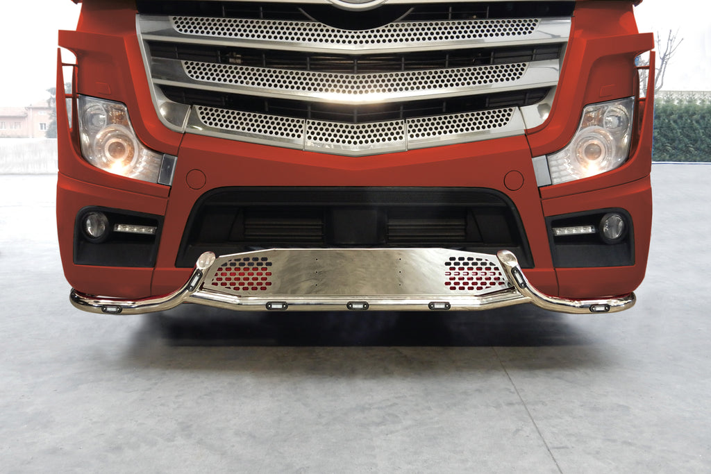 Barra paraurti con portatarga, stile H, 11 fori - compatibile per Mercedes Actros MP4 (09/11>09/19) Sospensioni aria - Mercedes Actros MP5 (10/19>) Sospensioni aria - Mercedes Actros MP5 L (11/21>) Sospensioni aria