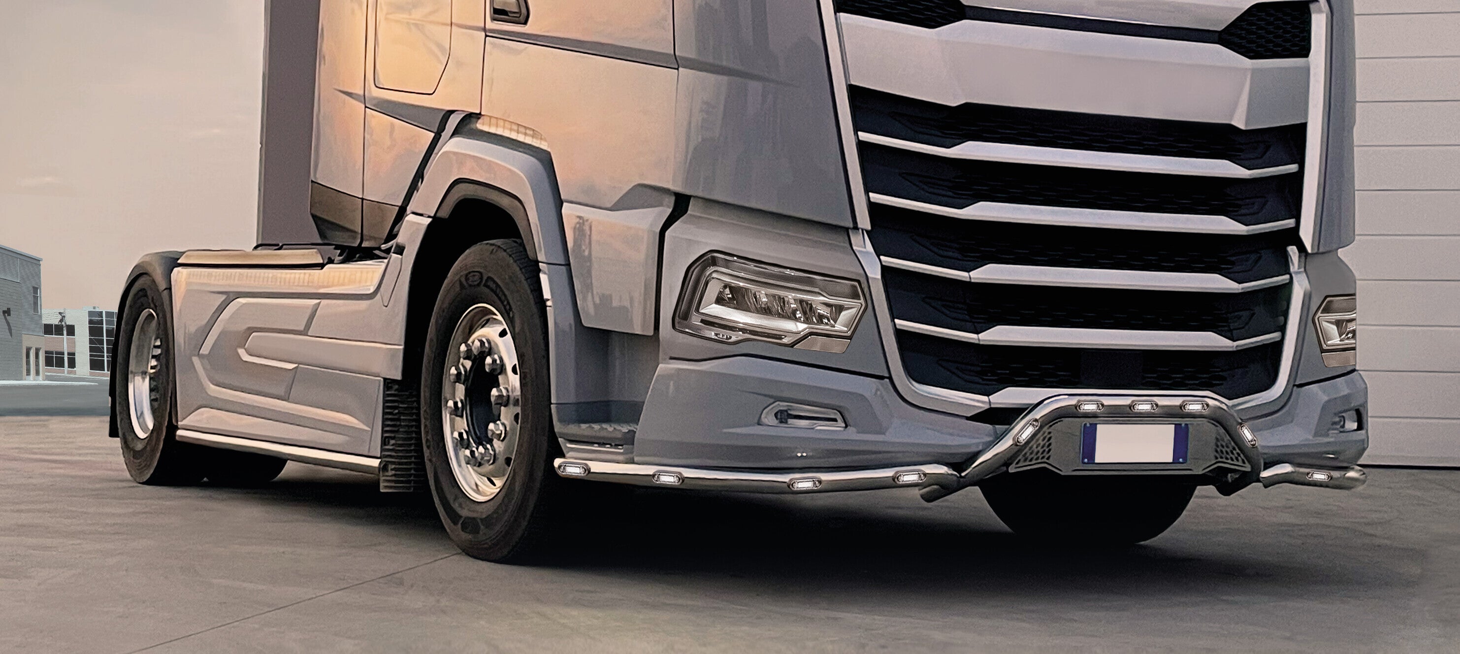 Barra paraurti con portatarga, kit 3 pz, 13 fori - compatibile per Daf XF (06/21>) - Daf XG (06/21>) - Daf XG+ (06/21>)