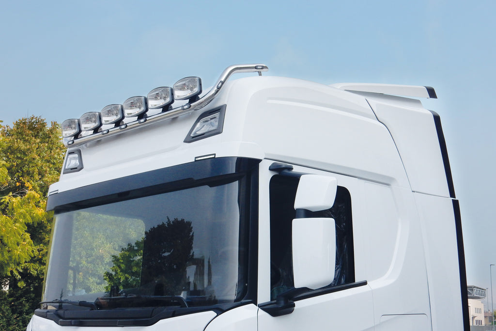 Barra portafari per tetto, standard corto, 9 fori - compatibile per Scania G Serie 7 - New Generation (01/18>) Highline, Tetto da forare - Scania R Serie 7 - New Generation (11/16>02/25) Highline, Tetto da forare - Scania S Serie 7 - New Generation (11...