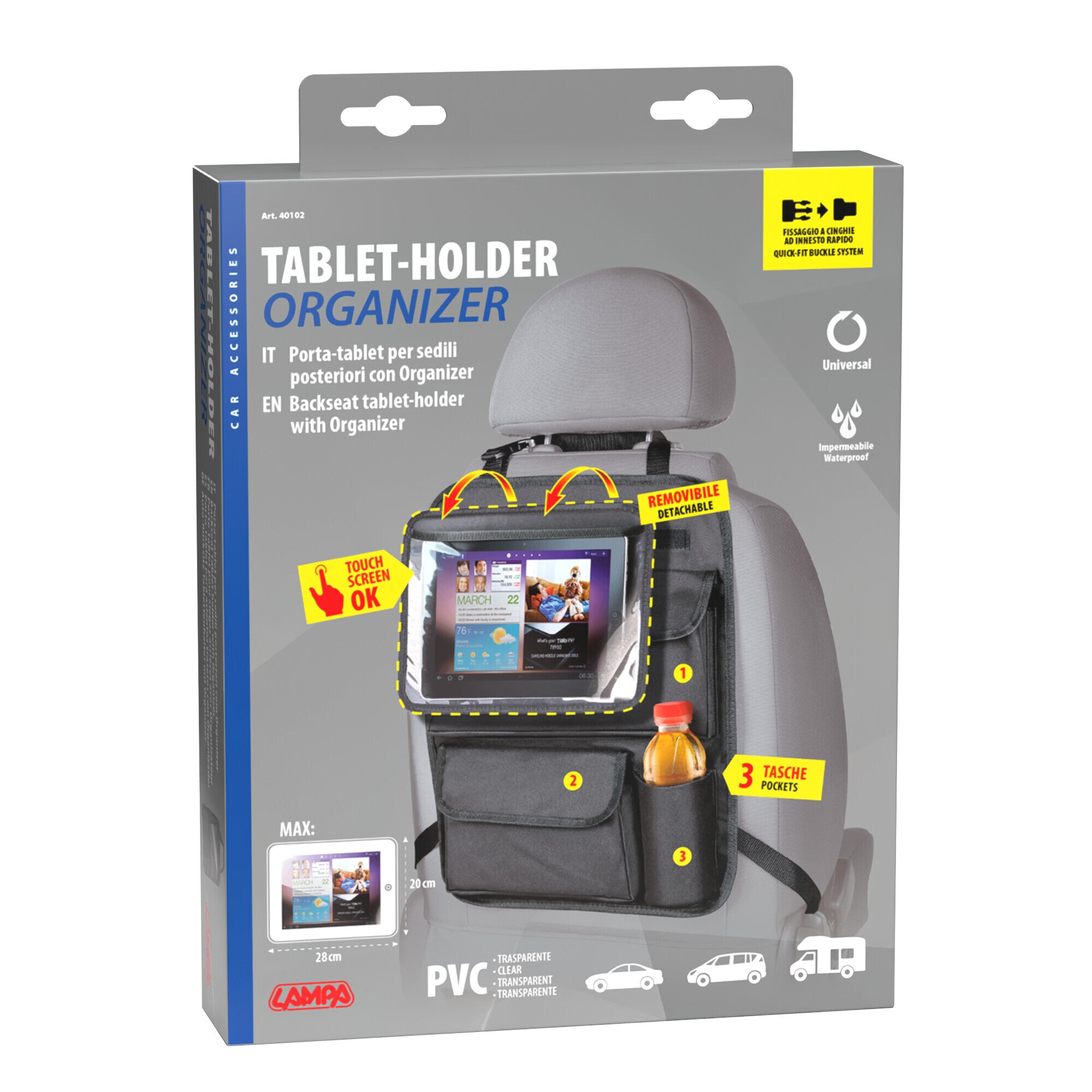 Organizer con porta tablet per sedili