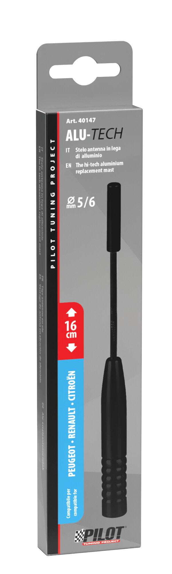 Alu-Tech, stelo antenna - Ø 6 mm - Nero