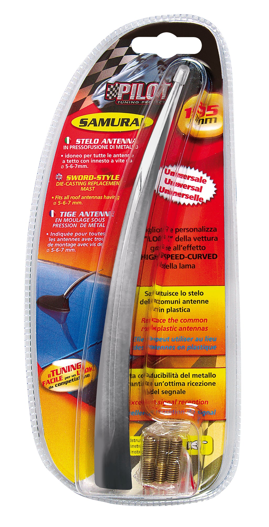 Samurai, stelo antenna - L - 19,5 cm - Cromo