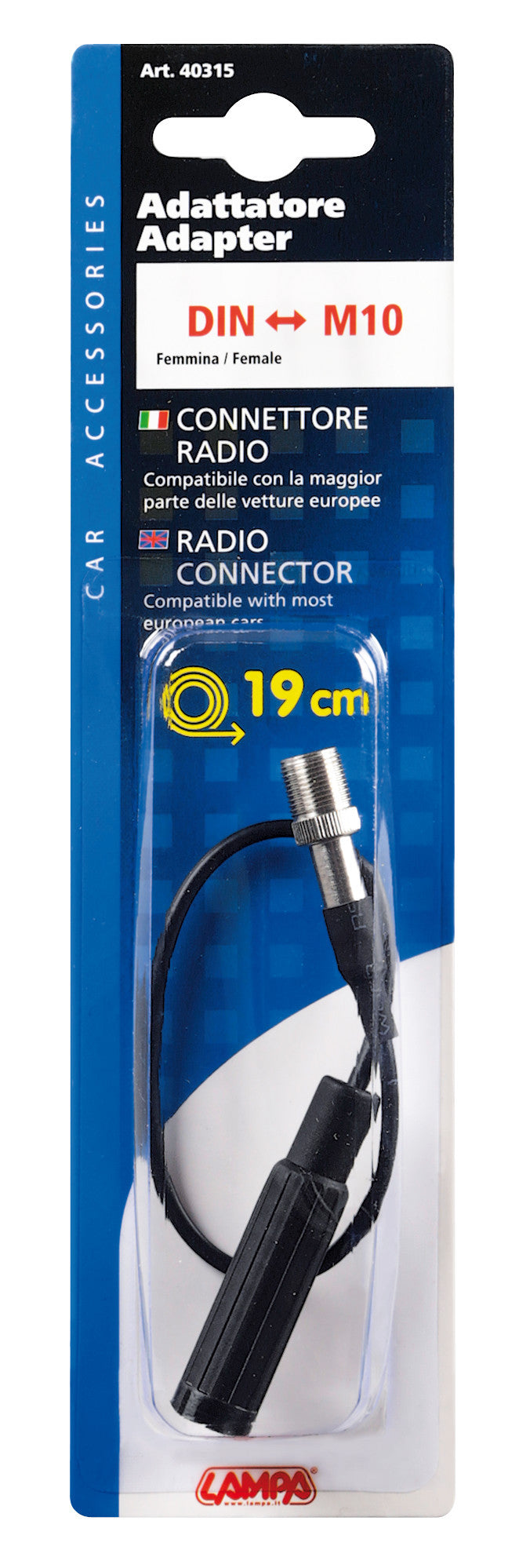 Adattatore antenna DIN femmina>M10 maschio - 19 cm