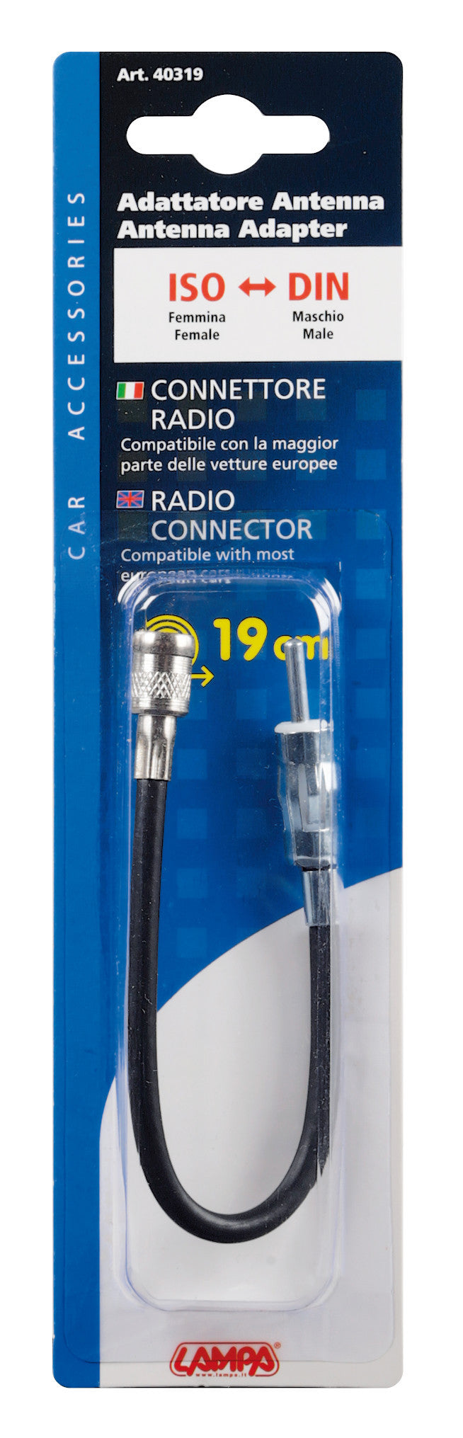 Adattatore antenna ISO femmina>DIN maschio - 19 cm