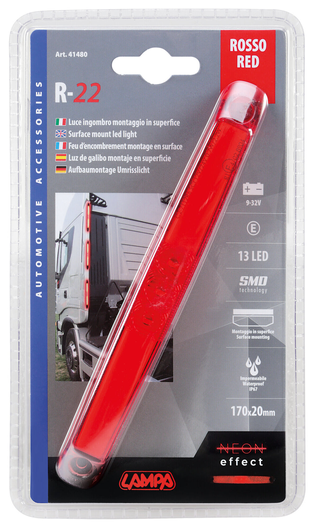 Luce ingombro - 13 Led - 12/24V - Rosso