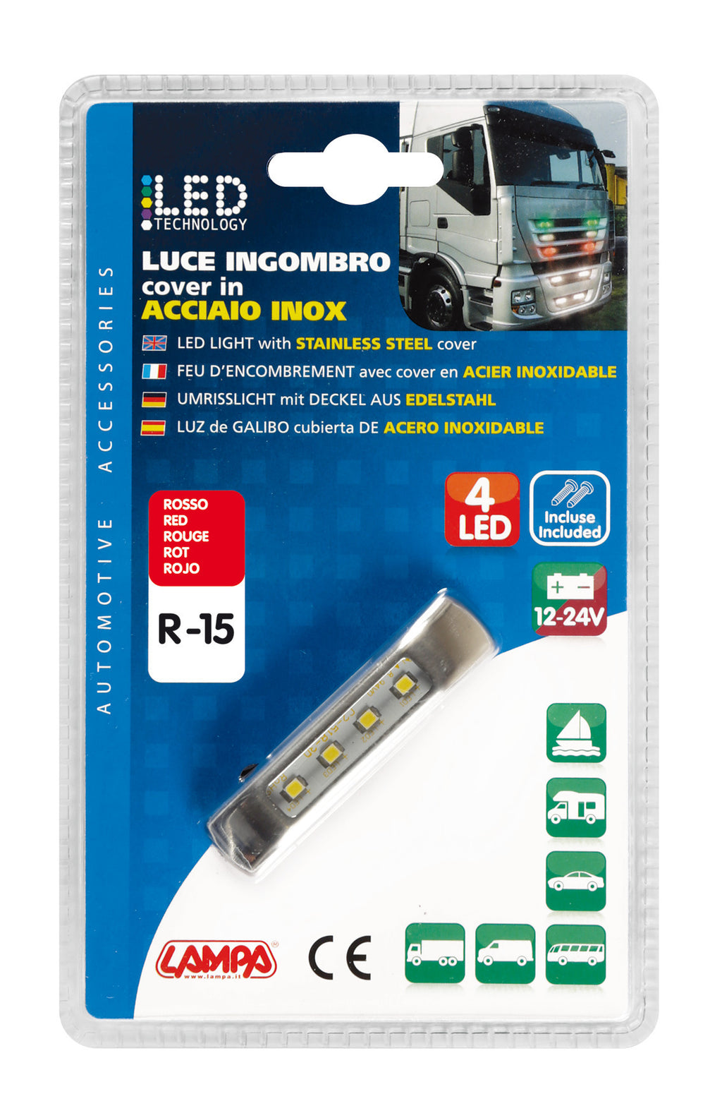 Luce decorativa - 4 Led - 12/24V - Rosso