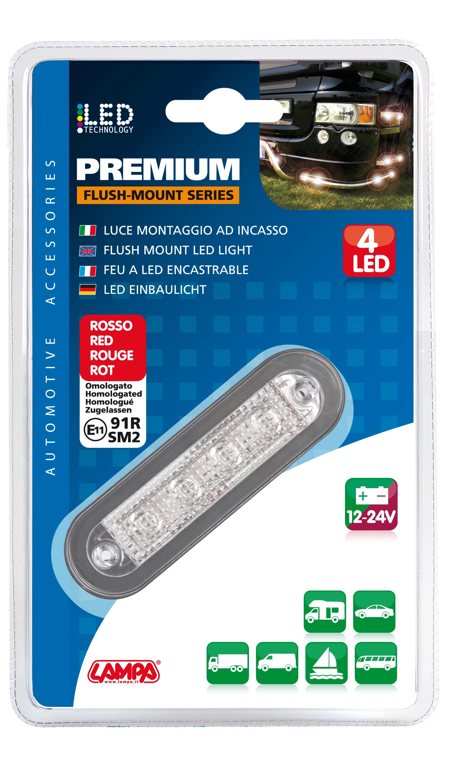 Luce ingombro - 4 Led - 12/24V - Bianco