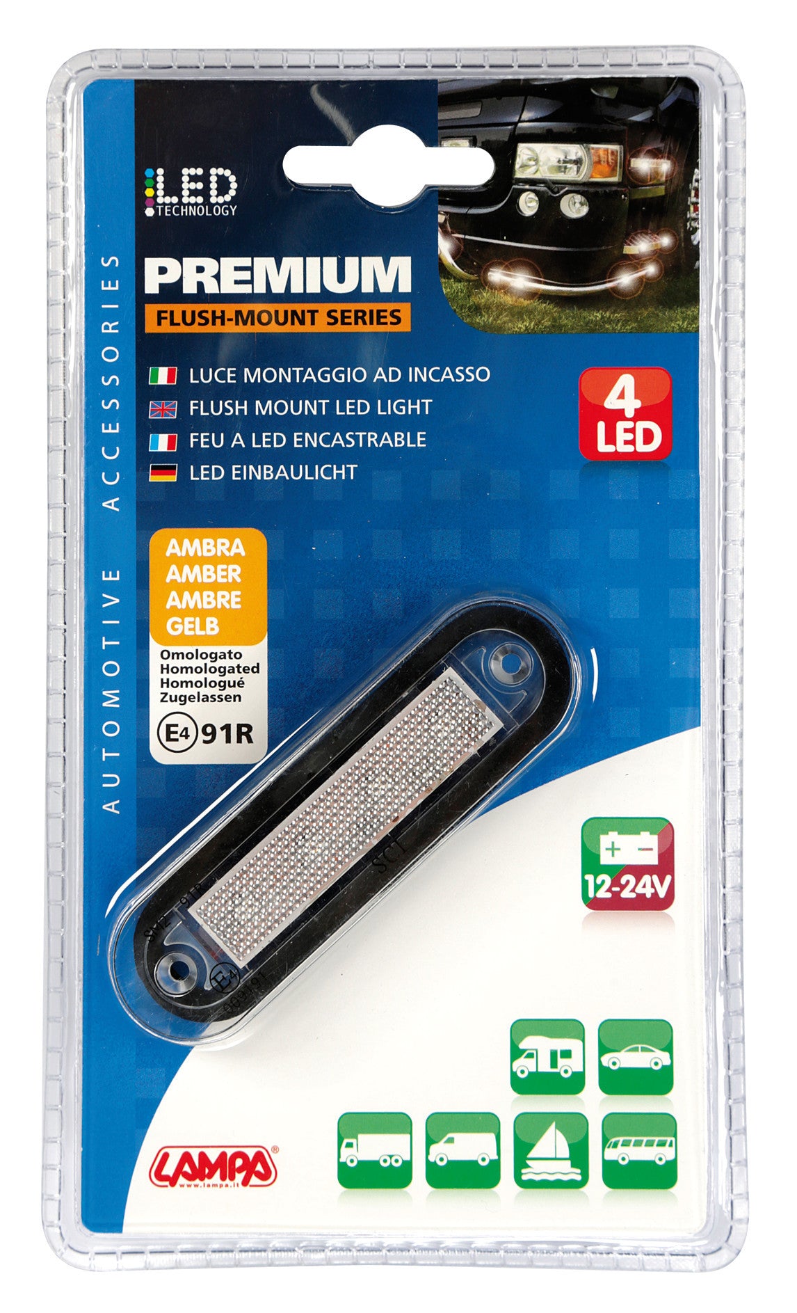 Luce ingombro - 4 Led - 12/24V - Arancio