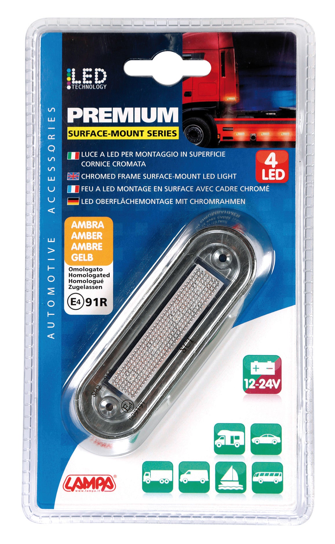 Luce ingombro - 4 Led - 12/24V - Arancio