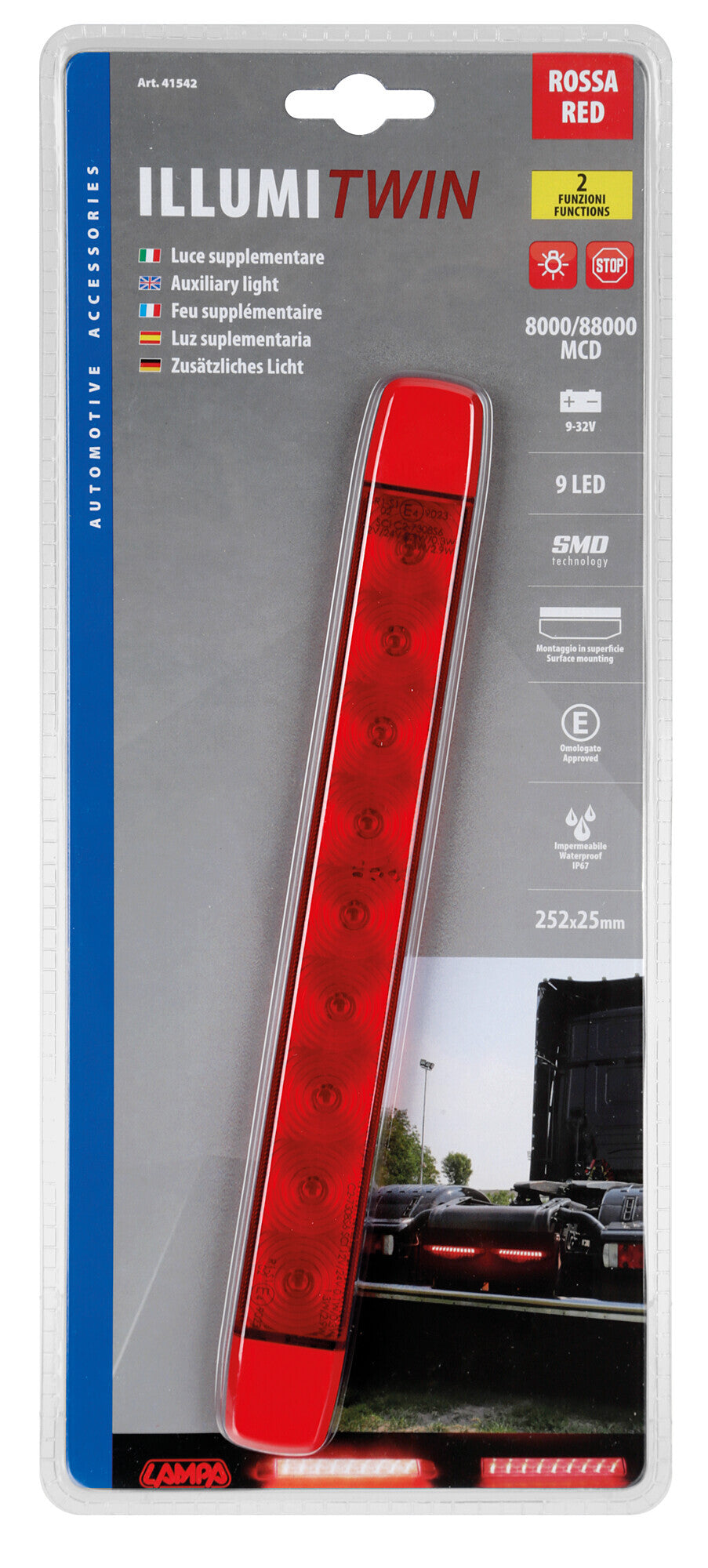 Illumi, luce ingombro - 9 Led - 12/24V - Rosso - 2 funzioni