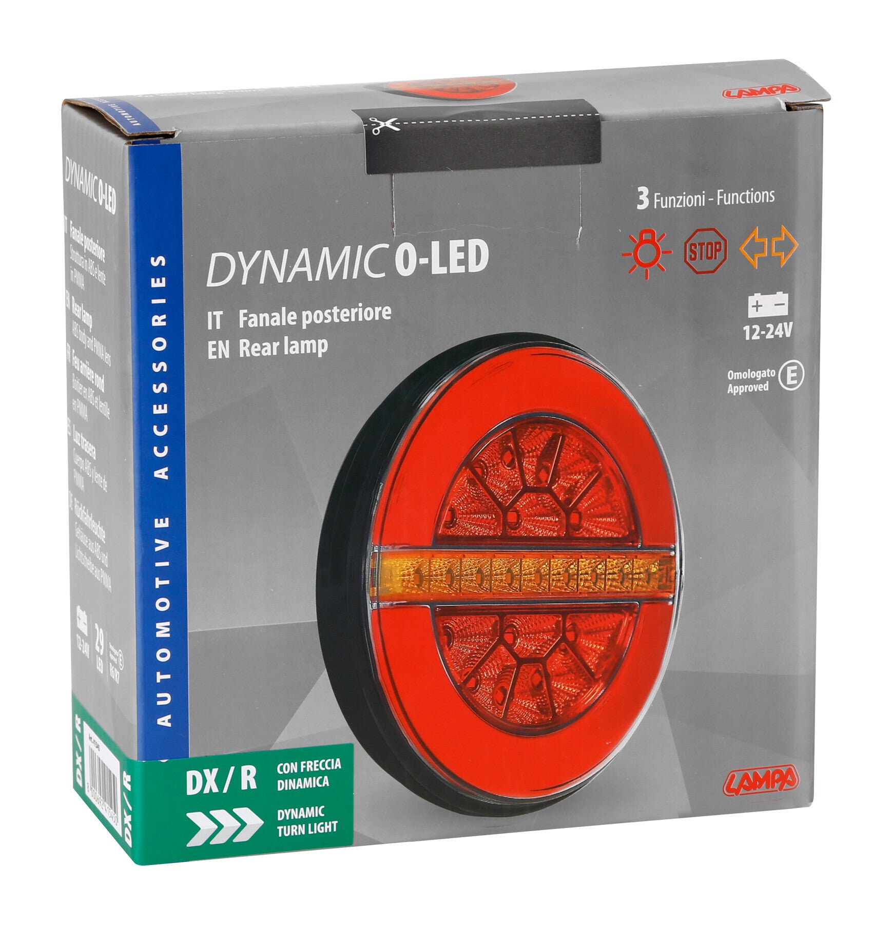 Dynamic O-Led, Fanale posteriore, 3 funzioni, 12/24V - Destro