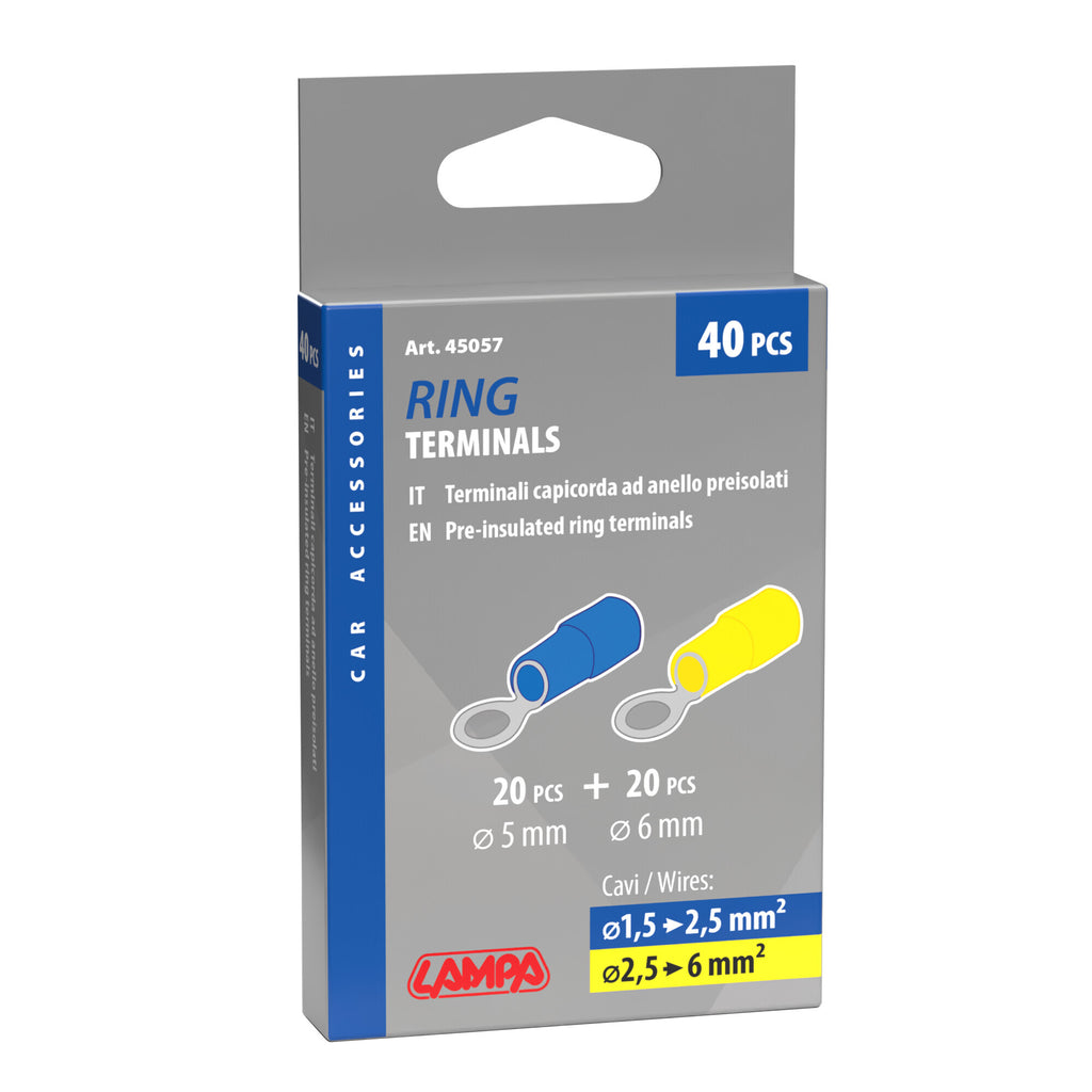 Kit 40 terminali-capicorda ad anello - Giallo/Blu