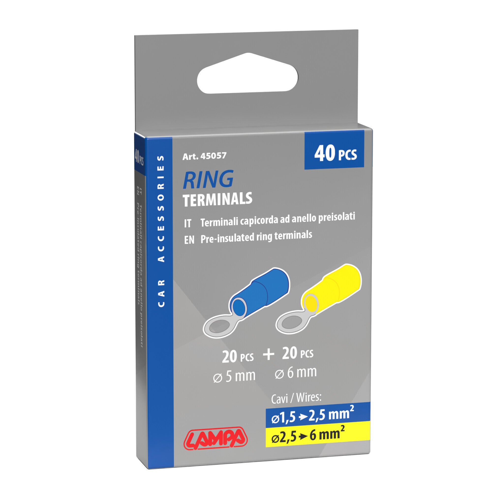 Kit 40 terminali-capicorda ad anello - Giallo/Blu