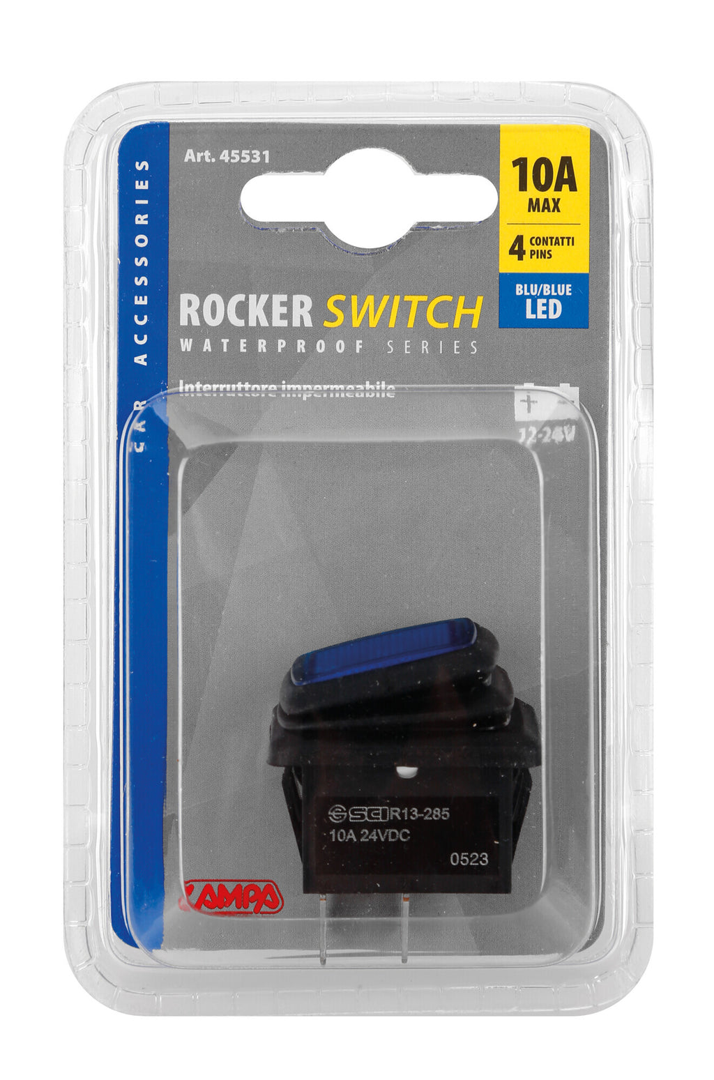 Interruttore impermeabile con spia a Led - 12/24V - Blu