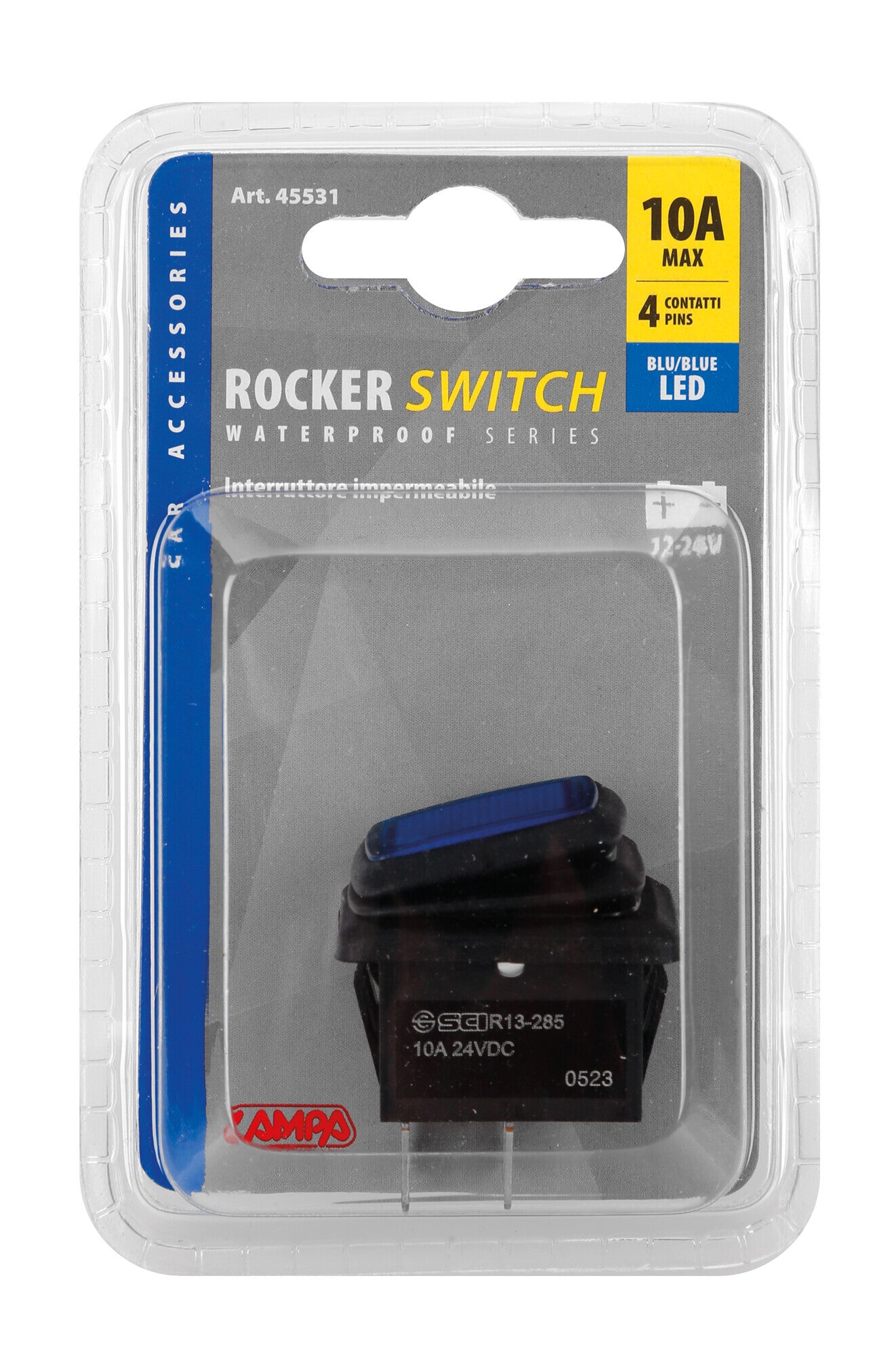 Interruttore impermeabile con spia a Led - 12/24V - Blu