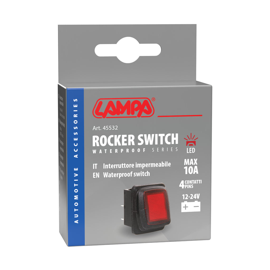 Interruttore impermeabile con spia a Led - 12/24V - Rosso
