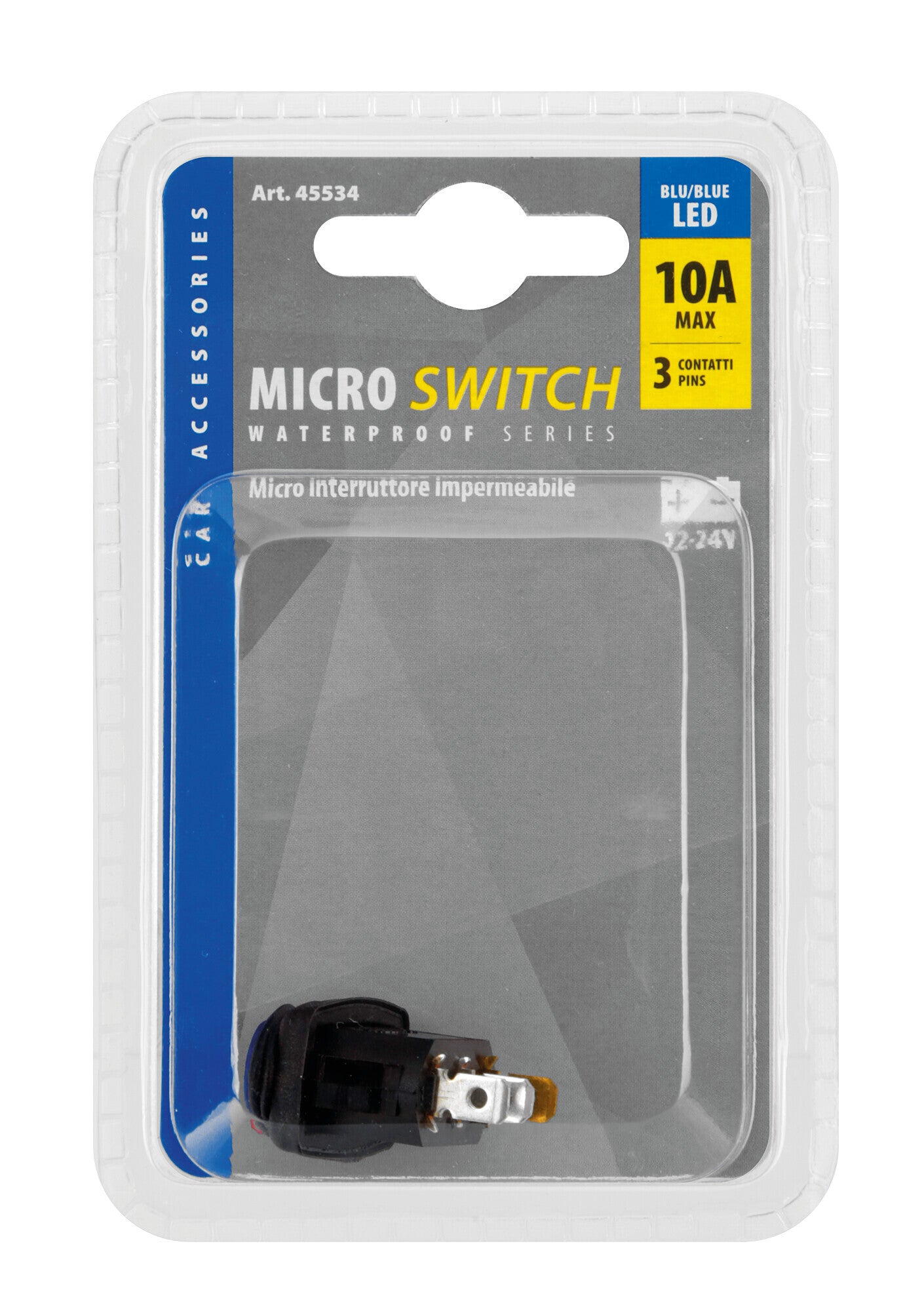Micro interruttore impermeabile con spia a Led - 12/24V - Blu