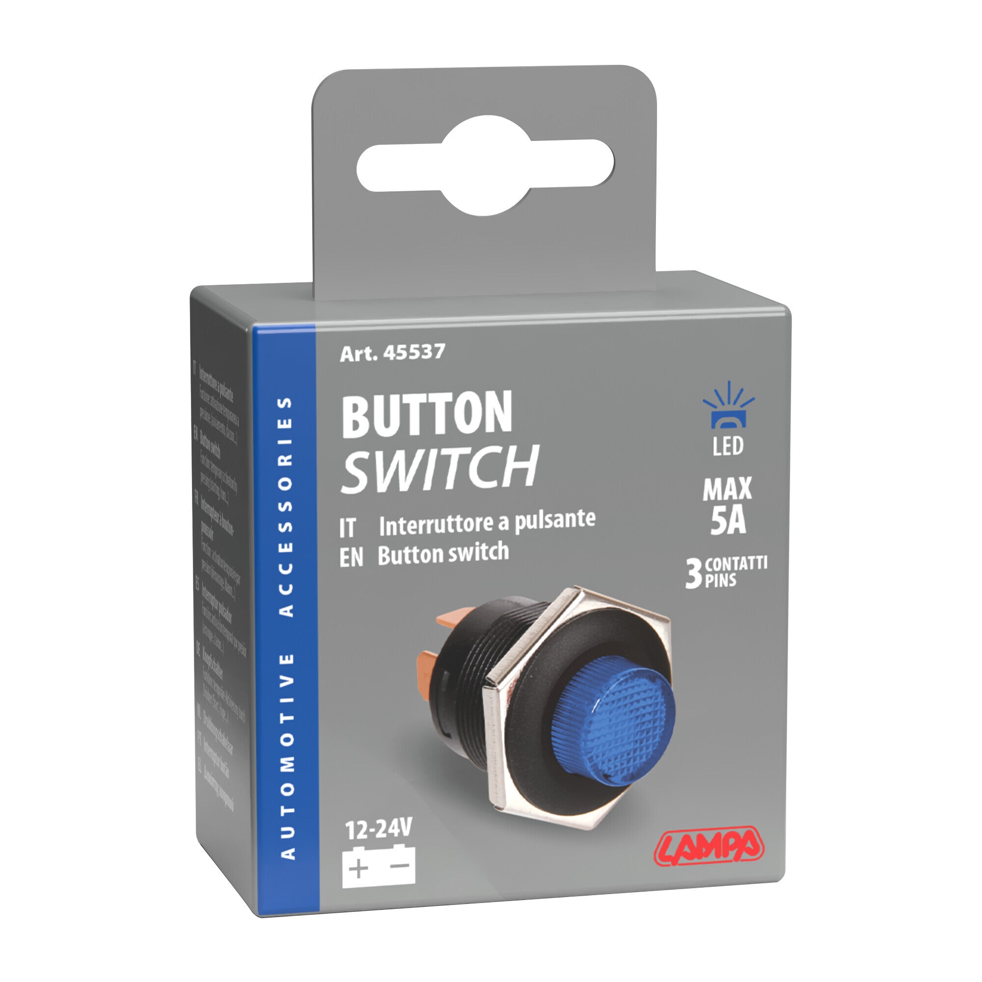 Interruttore a pulsante con spia a Led - 12/24V - Blu