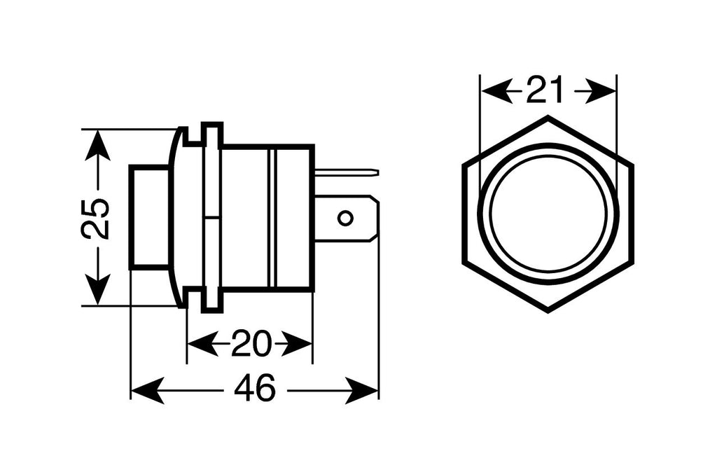 Interruttore a pulsante con spia a Led - 12/24V - Blu