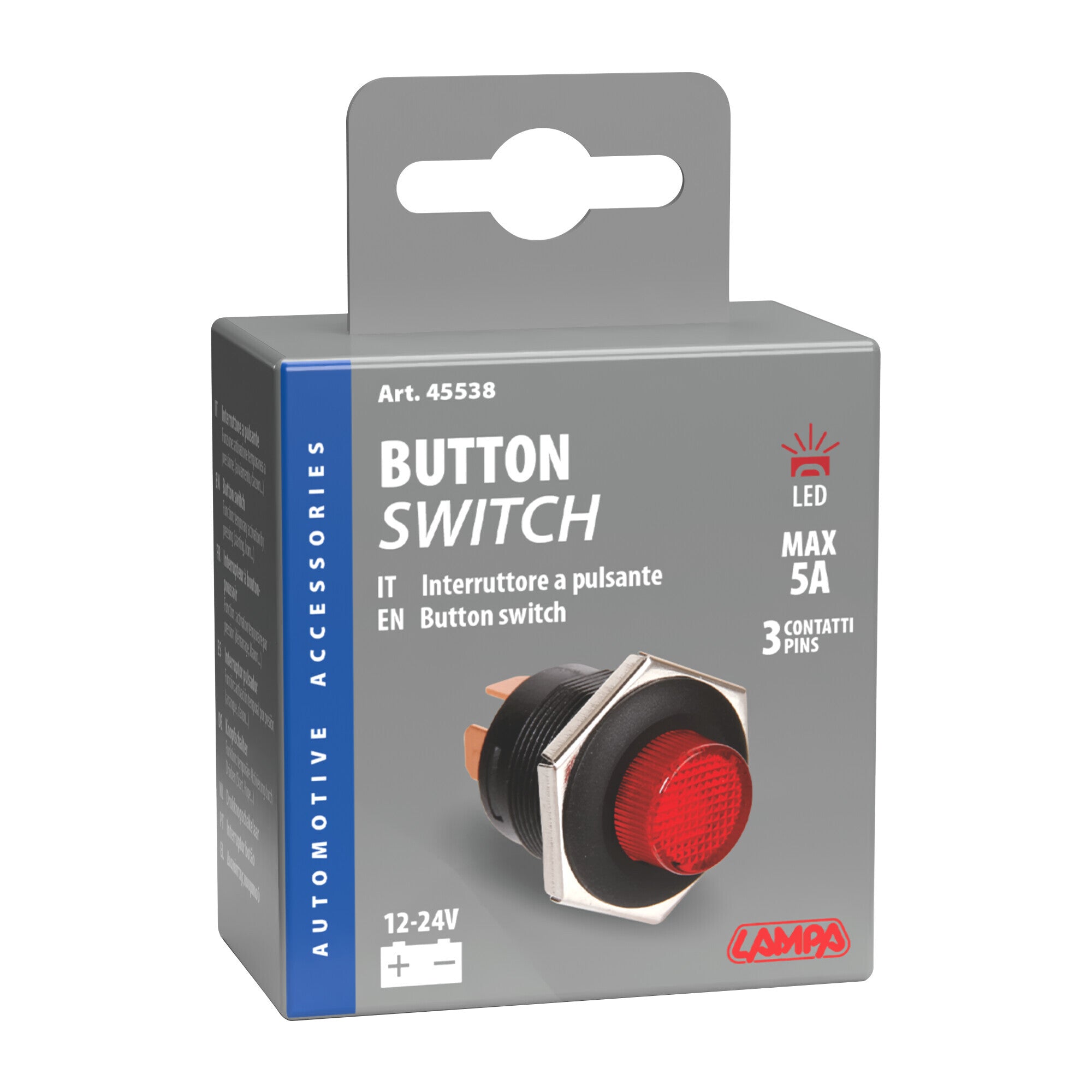 Interruttore a pulsante con spia a Led - 12/24V - Rosso
