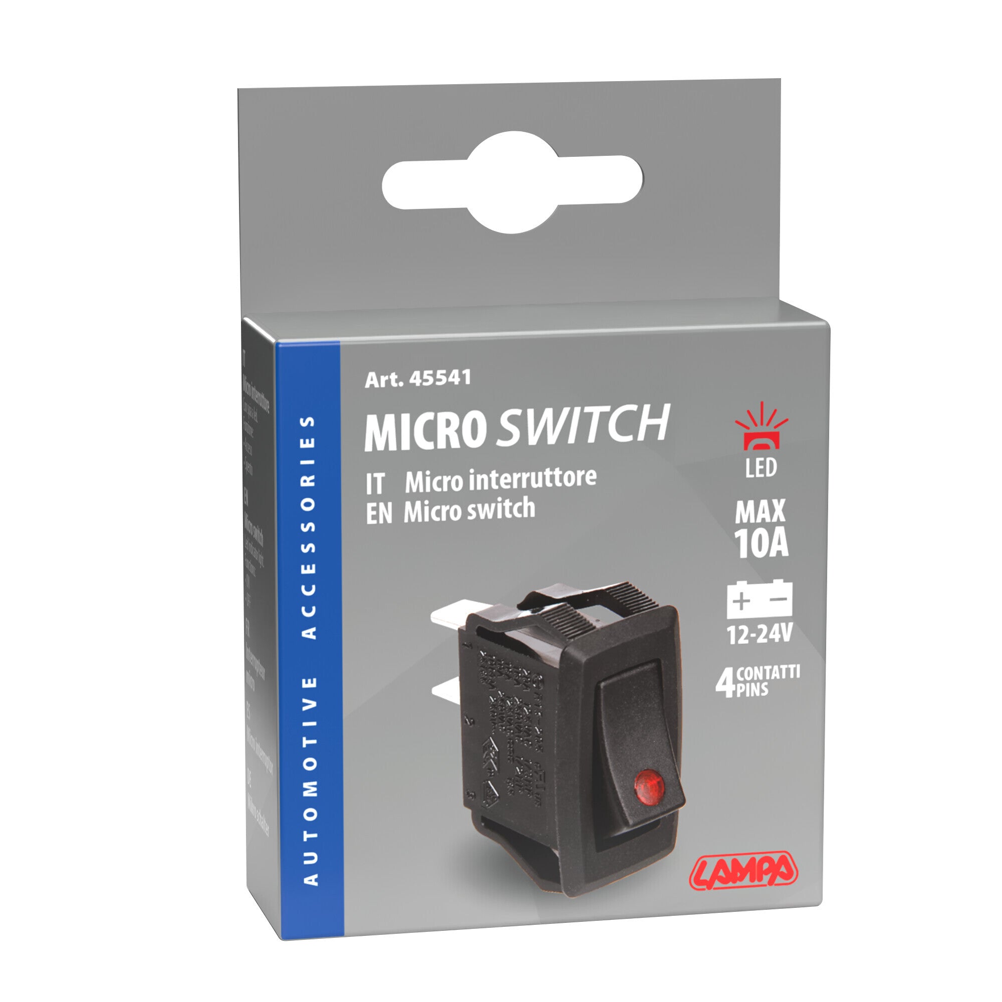 Micro interruttore con spia a Led - 12/24V - Rosso