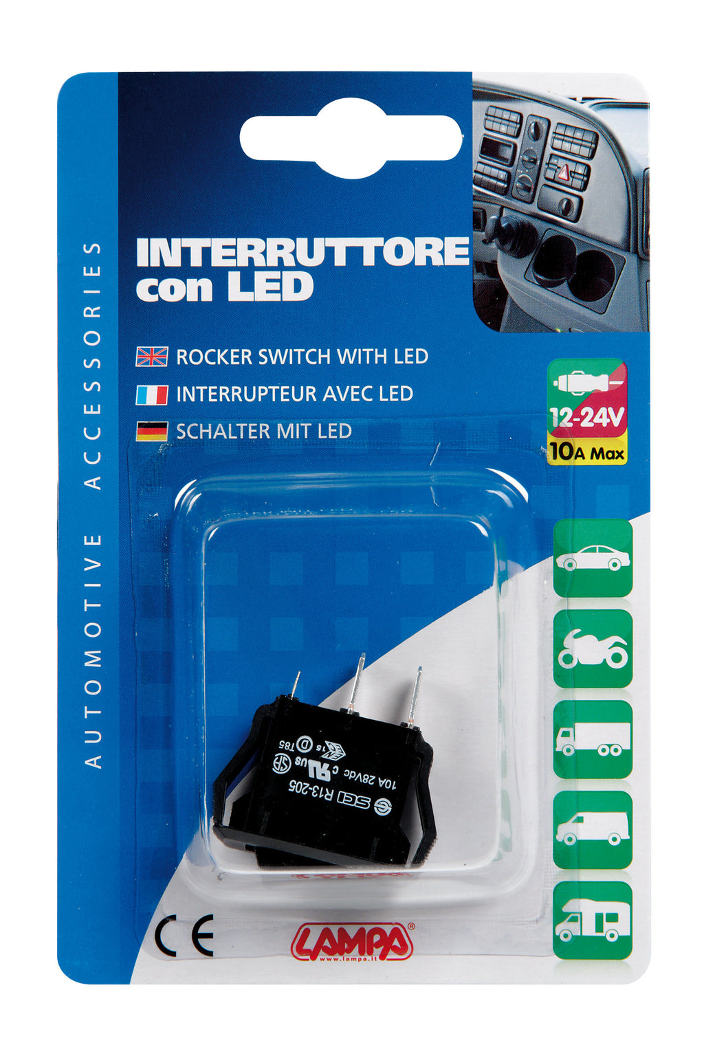 Micro interruttore con spia a Led - 12/24V - Verde