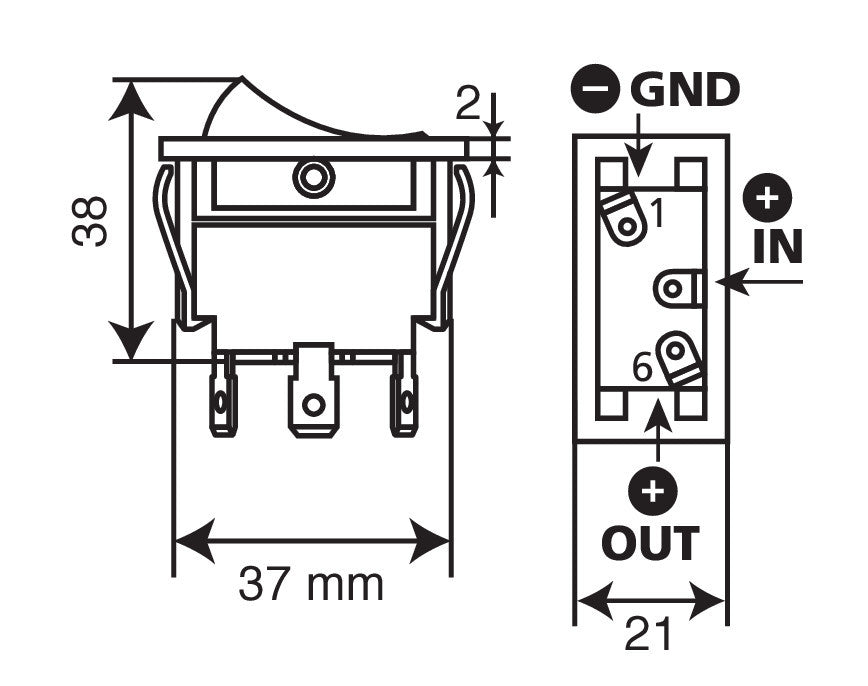 Interruttore con spia a Led - 12/24V - 20A