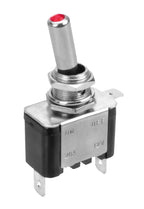 Interruttore a leva, in alluminio con spia a Led - 12/24V - Rosso - 20A