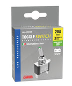 Interruttore a leva, in alluminio con spia a Led - 12/24V - Verde - 20A