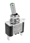 Interruttore a leva, in alluminio con spia a Led - 12/24V - Verde - 20A