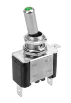 Interruttore a leva, in alluminio con spia a Led - 12/24V - Verde - 20A