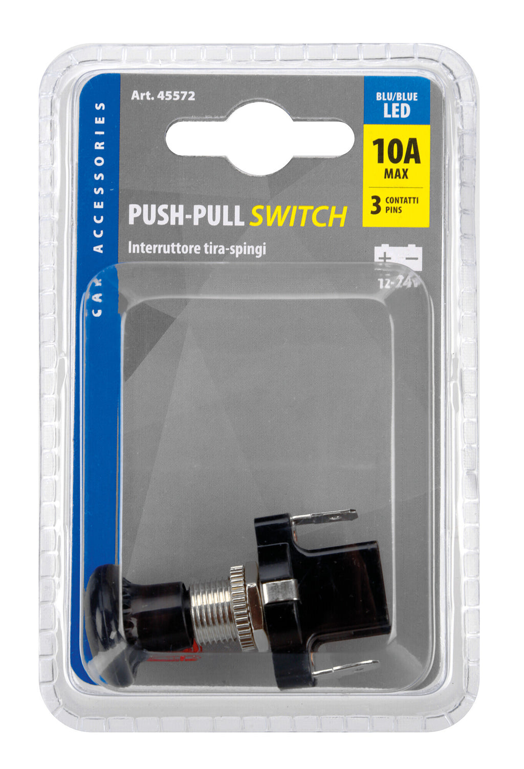 Interruttore tira-spingi con spia a Led - 12/24V - Blu - 10A