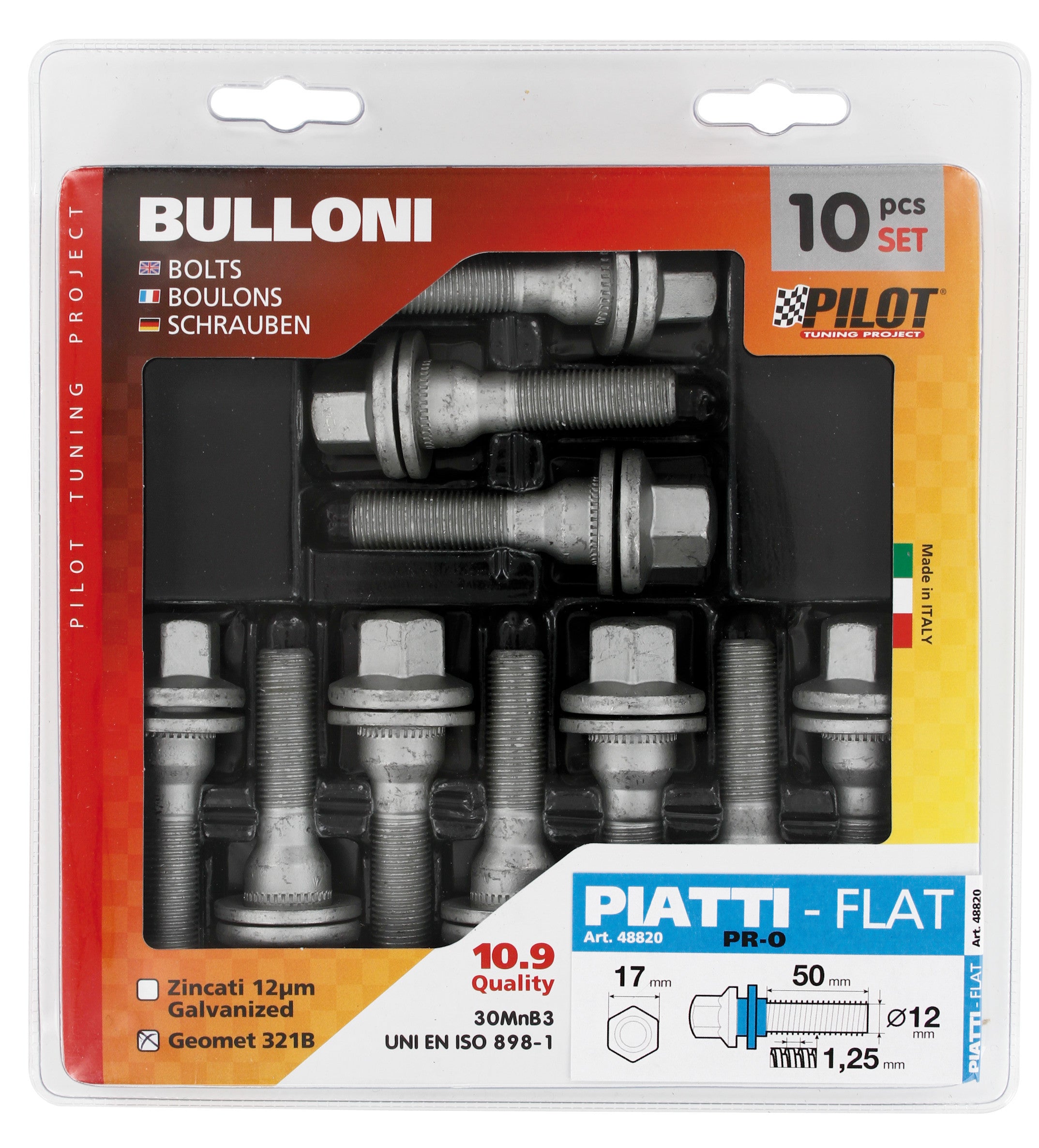 Set 10 bulloni lunghi piatti con rondella - PR0 - D/Blister
