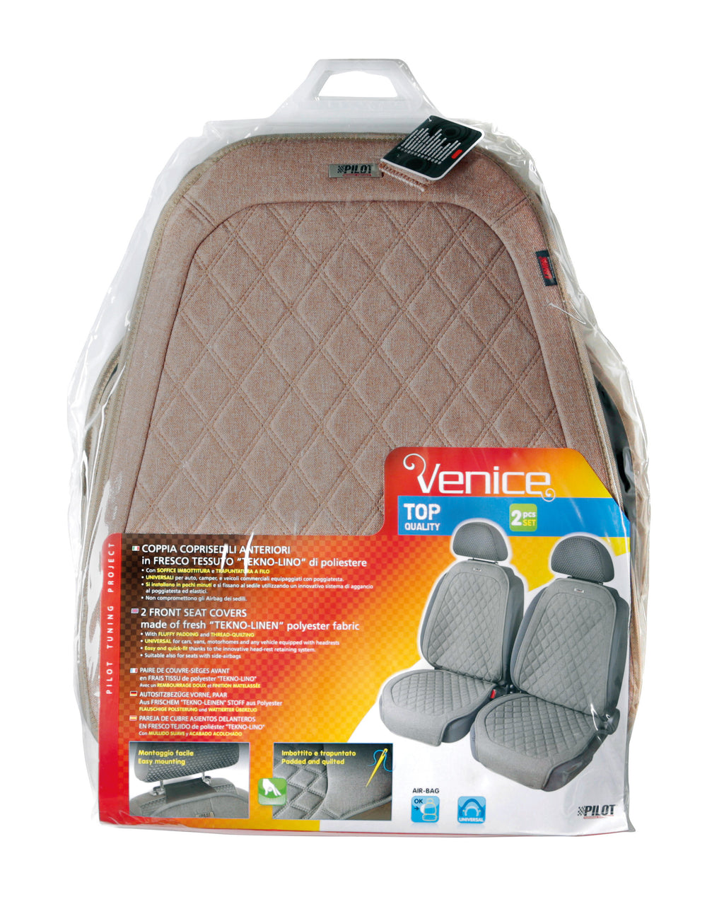 Venice, coppia coprisedili anteriori in fresco tessuto tekno-lino di poliestere - Beige