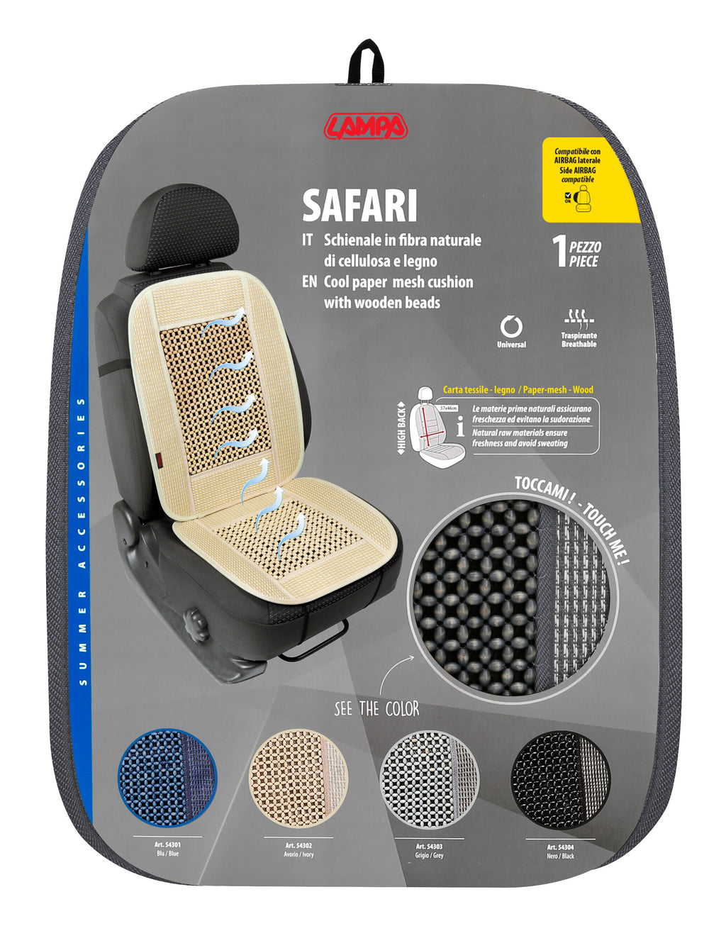 Safari, schienale in fibra naturale di cellulosa e legno - Grigio
