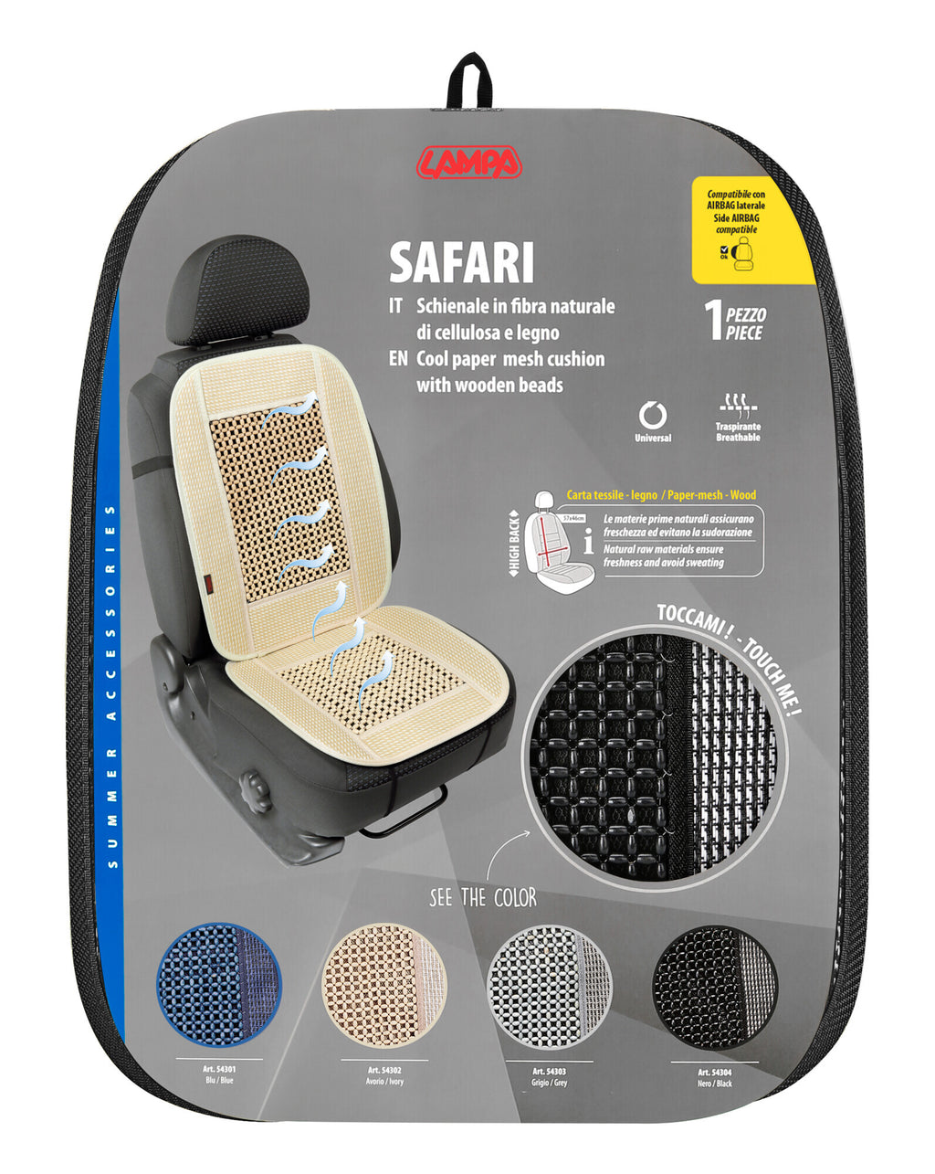 Safari, schienale in fibra naturale di cellulosa e legno - Nero