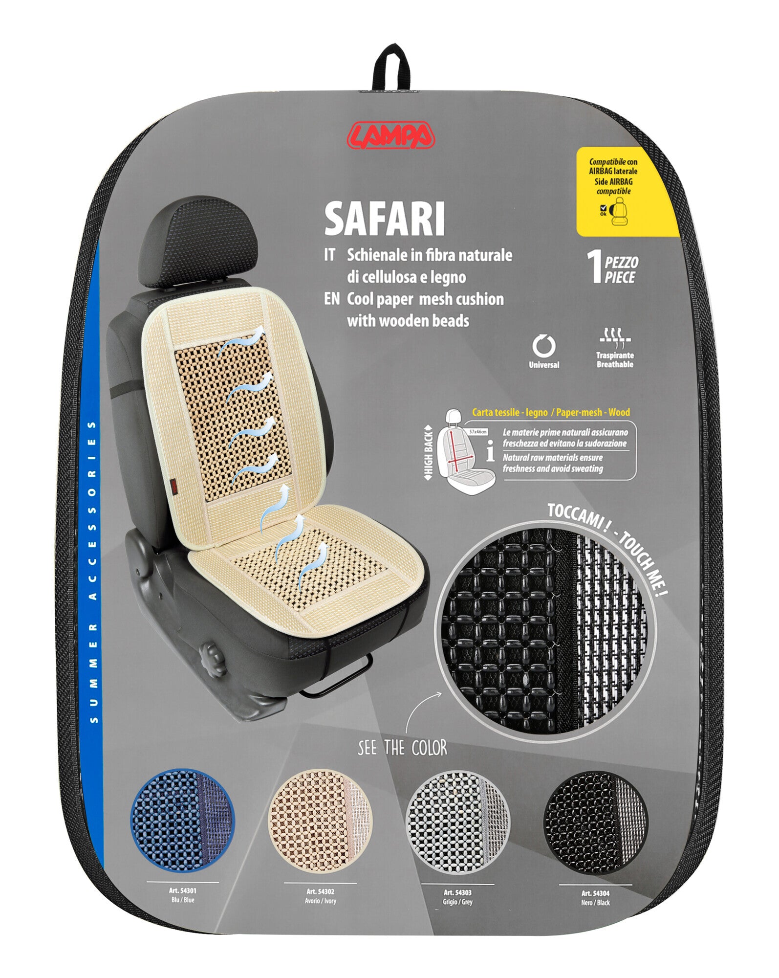 Safari, schienale in fibra naturale di cellulosa e legno - Nero