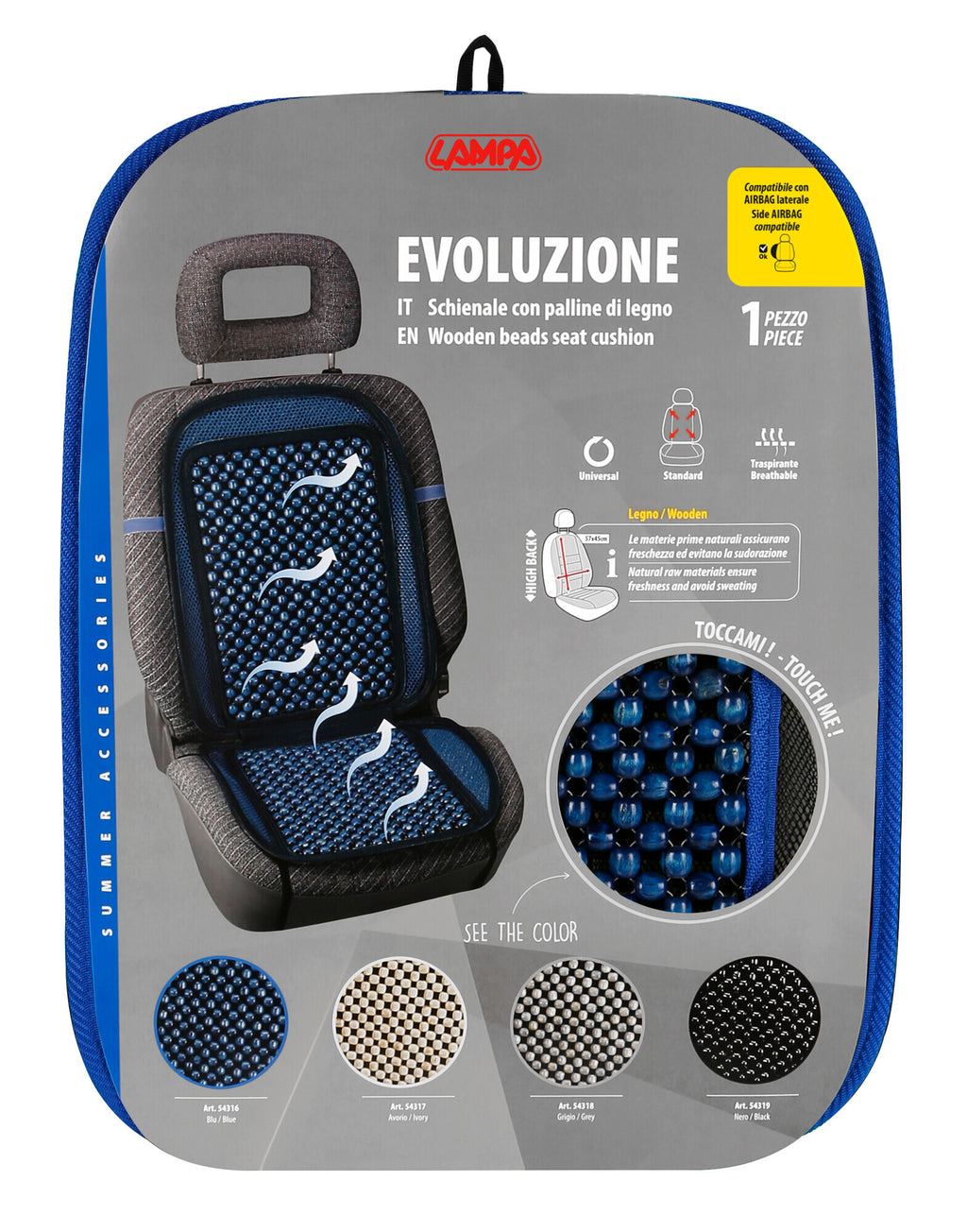 Evoluzione, schienale in palline di legno - Blu