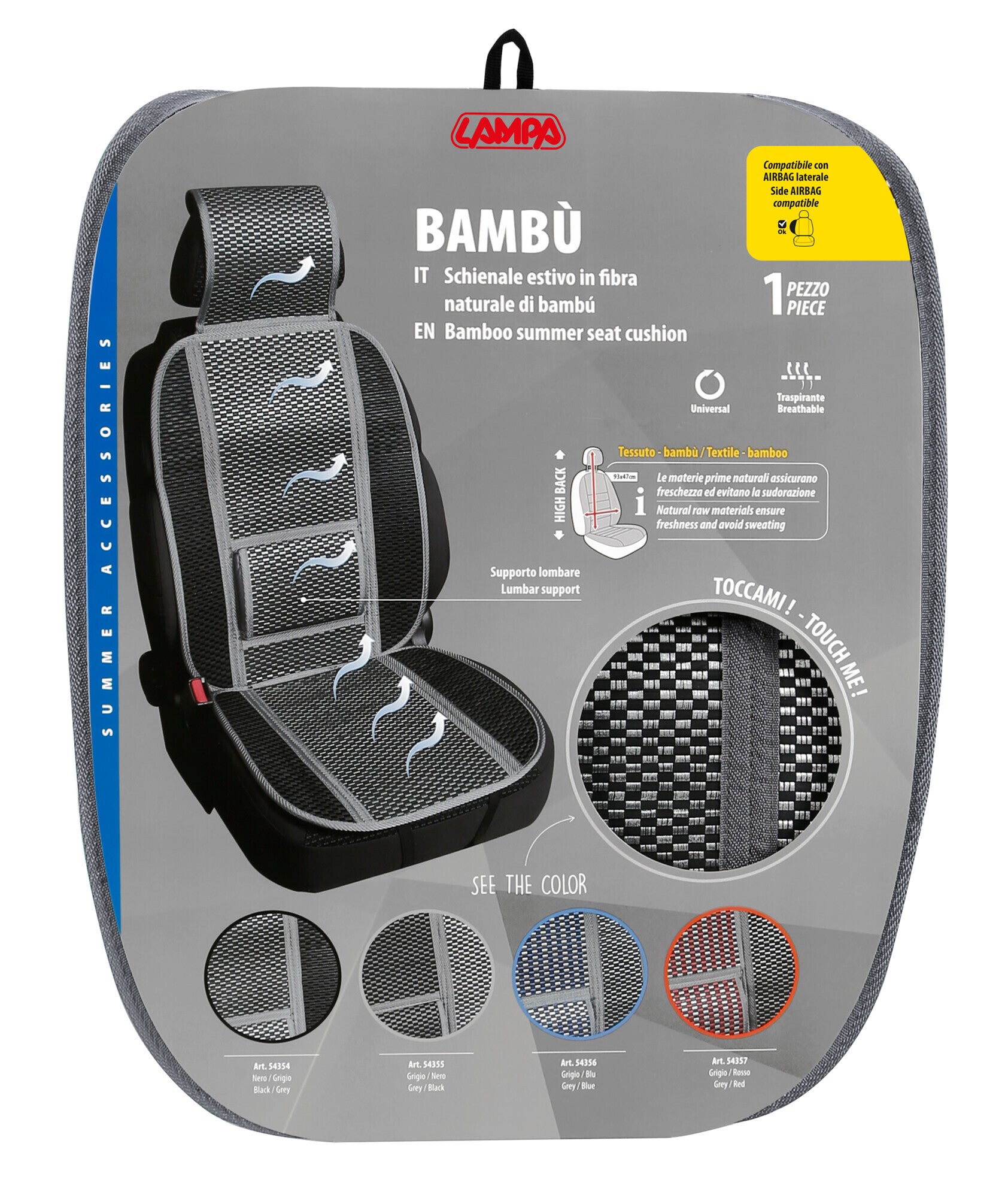 Bambù, schienale estivo in fibra naturale di bambù - Grigio