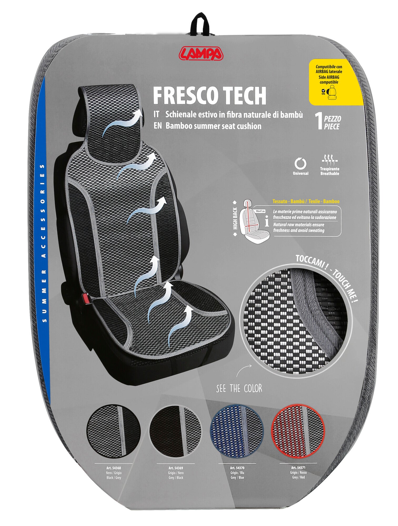Fresco-Tech, schienale estivo in fibra naturale di bambù - Grigio