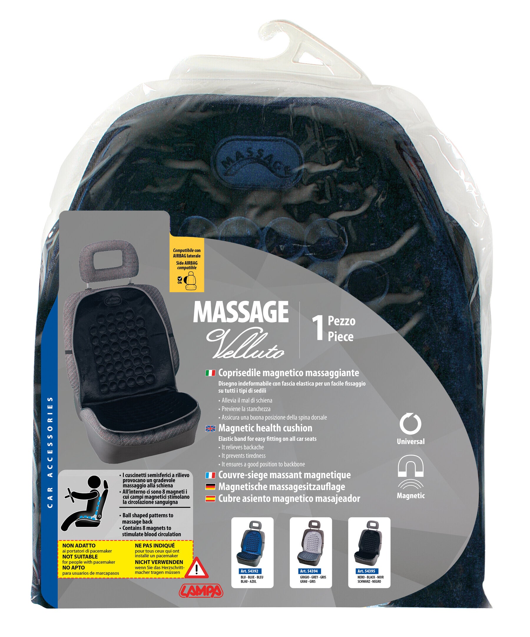 Massage-Velluto, schienale magnetico massaggiante in velluto - Blu